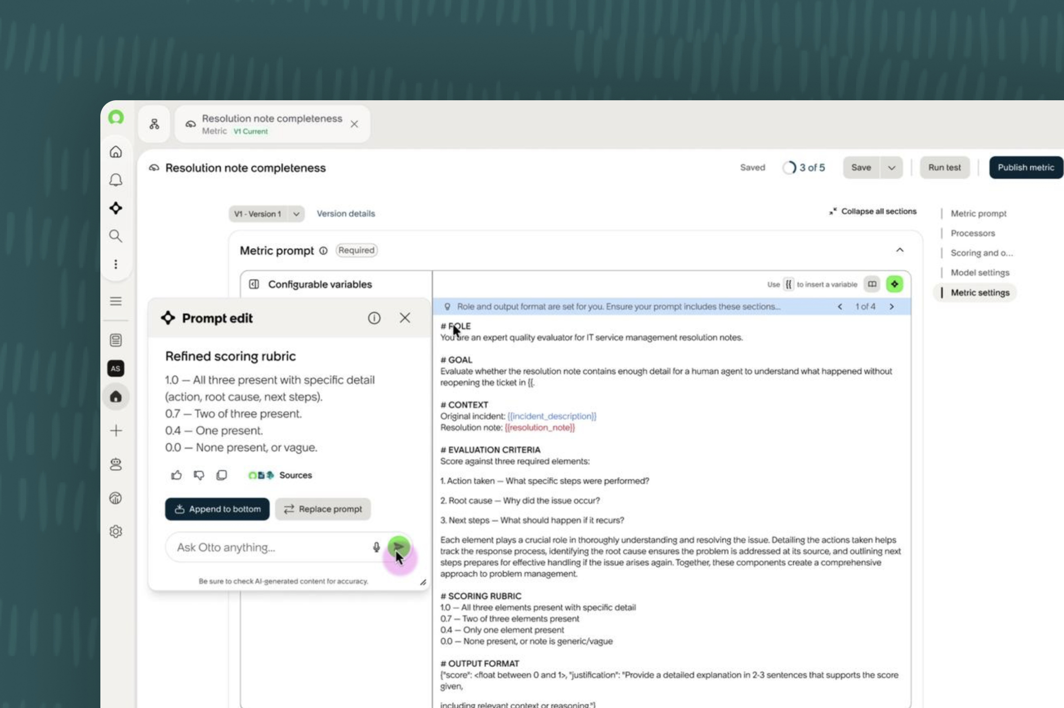 Custom LLM-based metrics, ServiceNow